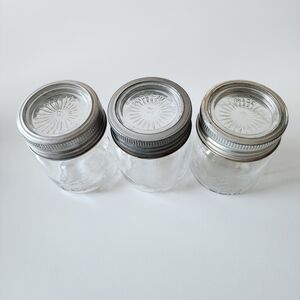 3 Antique Improved Gem Canning Jars Zinc Rings Glass Starburst Lids Canada Mason